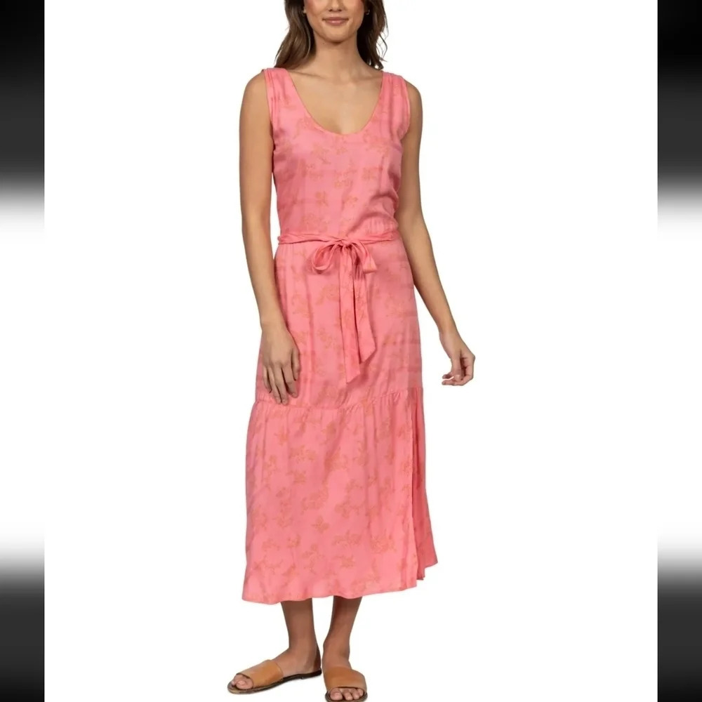 Hurley sz XL Monroe High Slit Blouson Maxi Dress Tiered Layered Belted Tie Waist